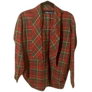 Vintage Ralph Lauren Tie Neck Classic Plaid button up Shirt Size 4 Wool/Cotton